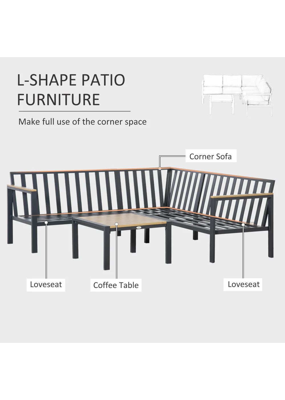 Outsunny 5 Seater L Shape Garden Furniture Corner Sofa Set - One Size Image 4