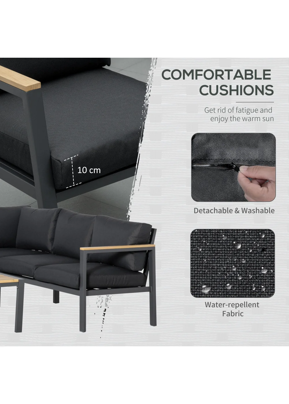 Outsunny 5 Seater L Shape Garden Furniture Corner Sofa Set - One Size Image 5