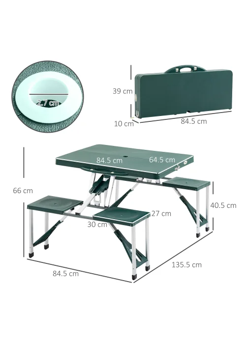 Outsunny Picnic Party Foldable Camping Table Set, Green - No Size Image 3