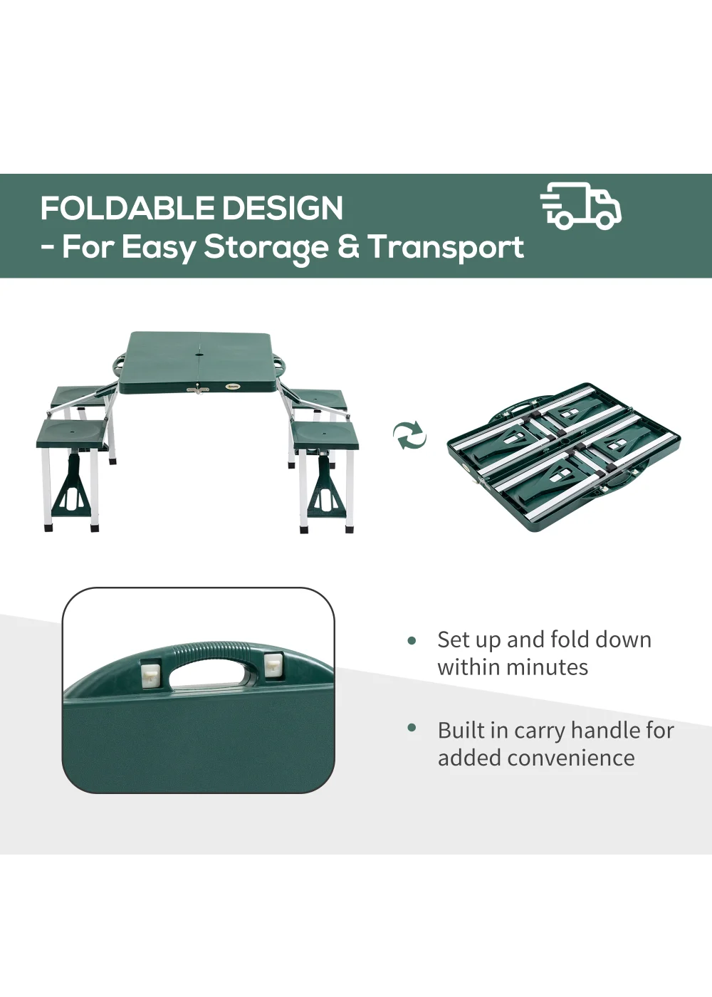 Outsunny Picnic Party Foldable Camping Table Set, Green - No Size Image 4