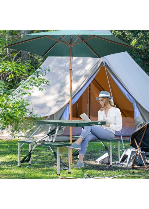 Outsunny Picnic Party Foldable Camping Table Set, Green - No Size Image 1