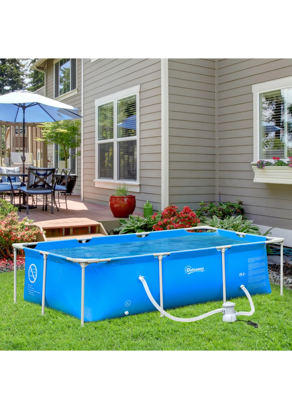 Outsunny Steel Frame Pool with Filter Pump Ground Swimming Pool - One Size Image 2