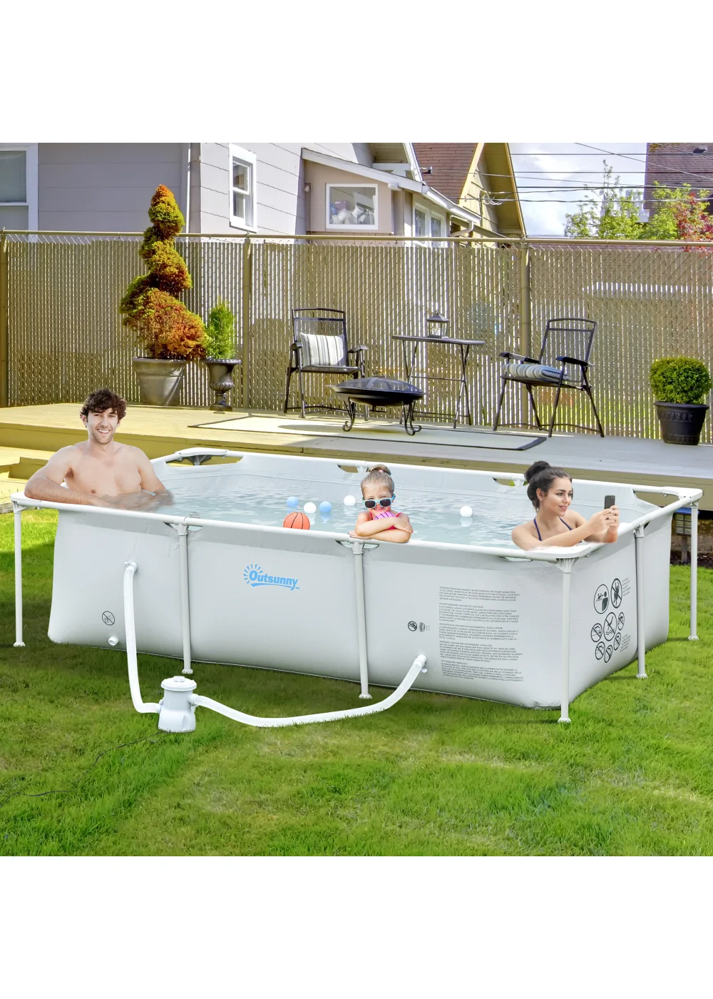 Outsunny Steel Frame Pool with Filter Pump Ground Swimming Pool - No Size Image 1