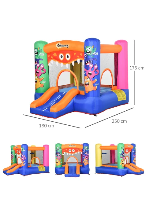 Outsunny Inflatable Monster Bouncy Castle (175cm x 250cm x 180cm) - One Size Image 3