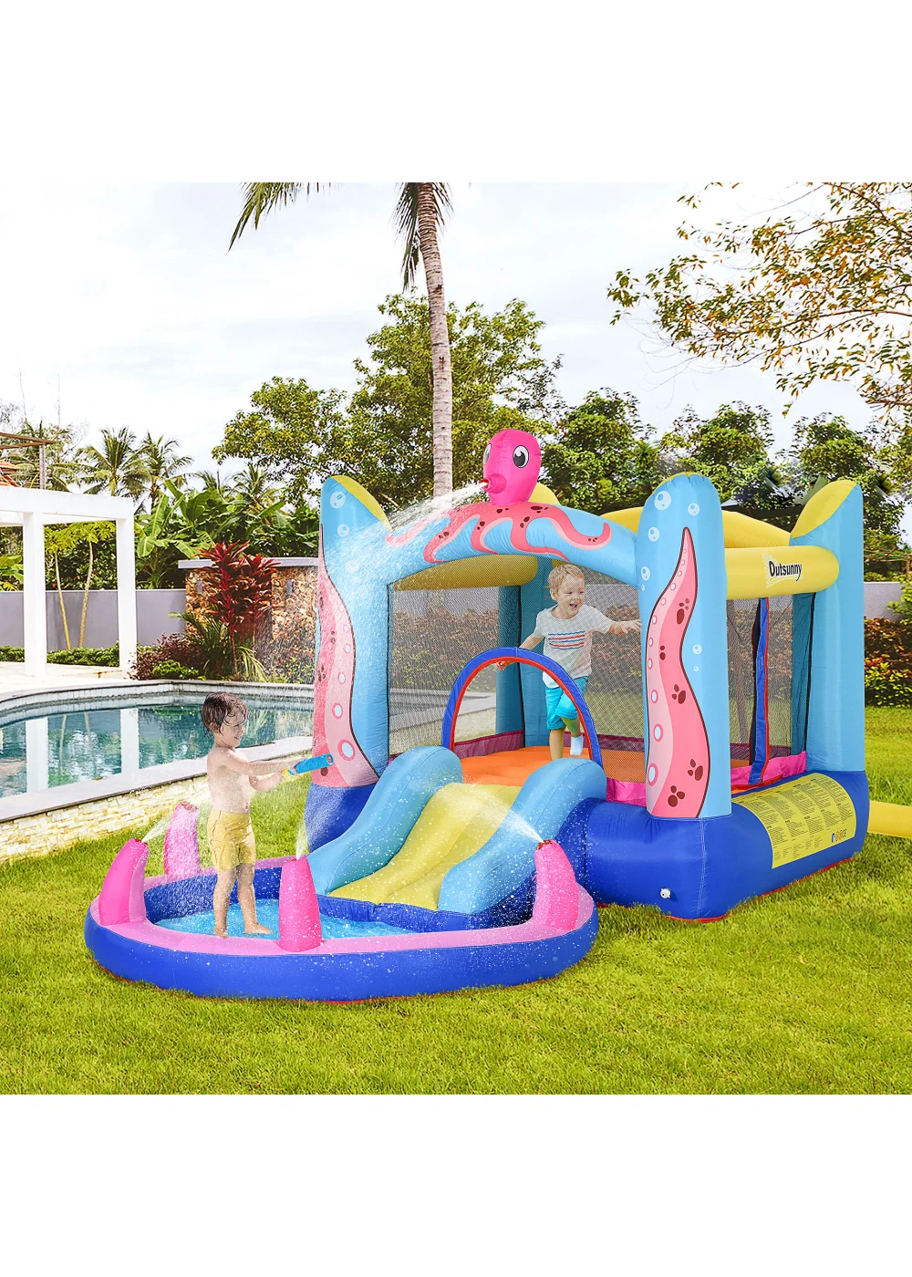 Outsunny Inflatable Octopus Bouncy Castle (180cm x 360cm x 175cm) - One Size Image 2