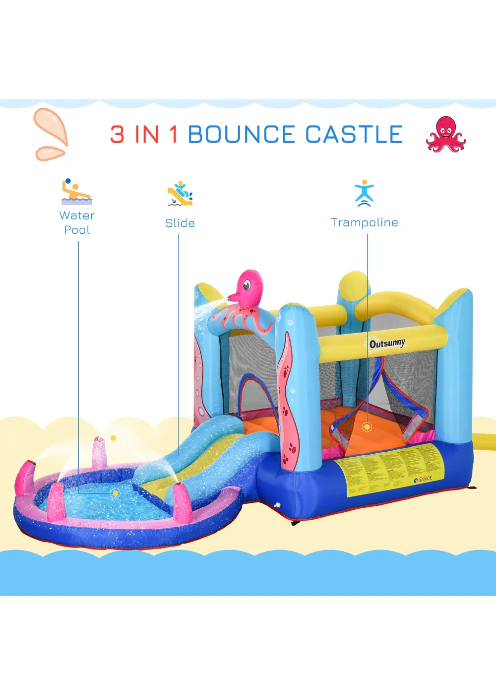 Outsunny Inflatable Octopus Bouncy Castle (180cm x 360cm x 175cm) - One Size Image 5