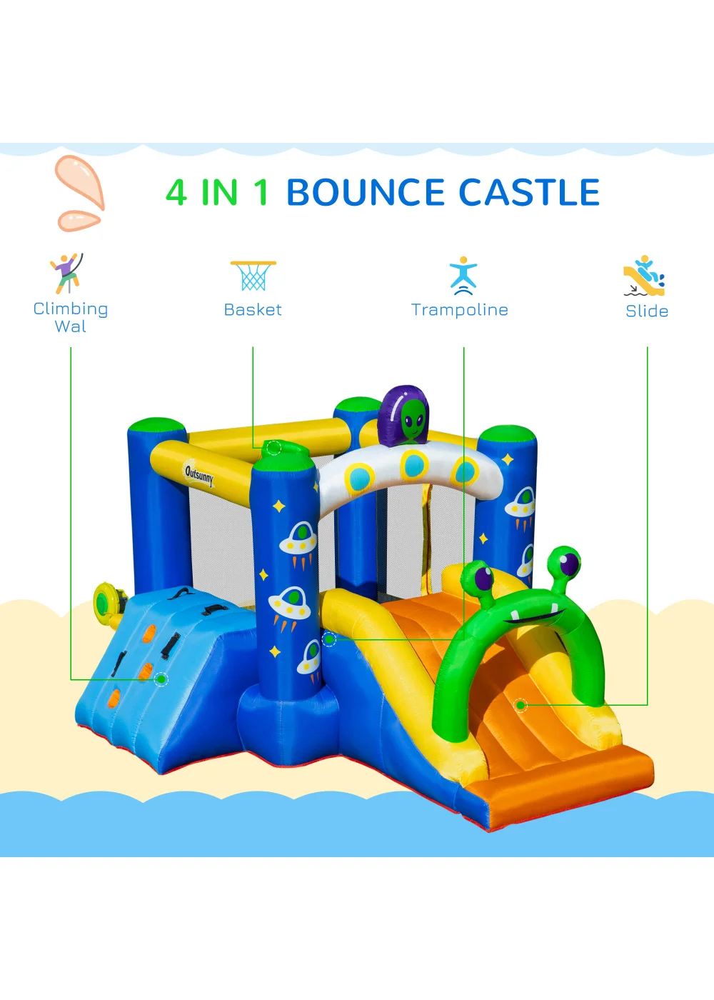 Outsunny Large Alien Bouncy Castle (200cm x 315cm x 240cm) - One Size Image 4