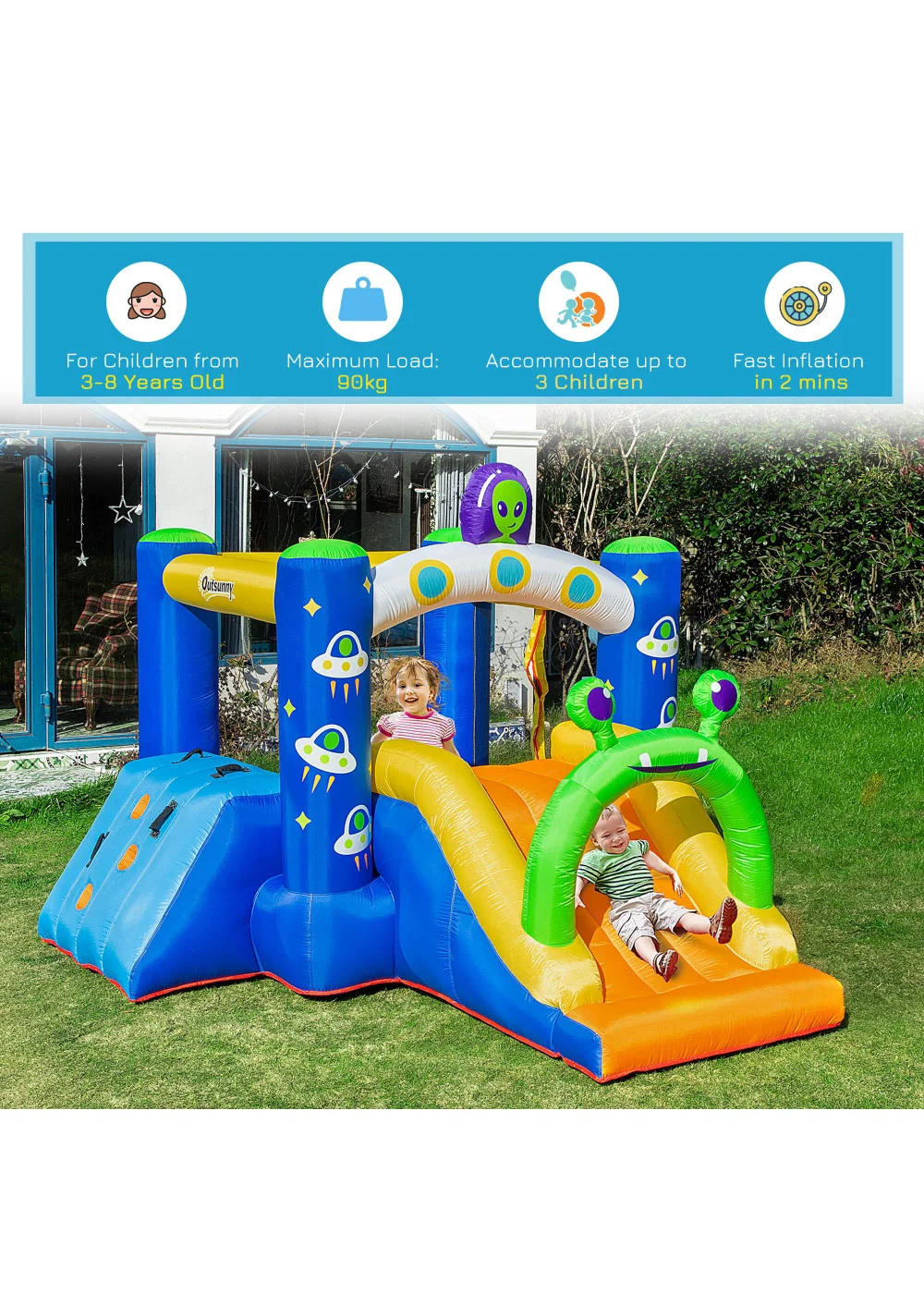 Outsunny Large Alien Bouncy Castle (200cm x 315cm x 240cm) - One Size Image 5