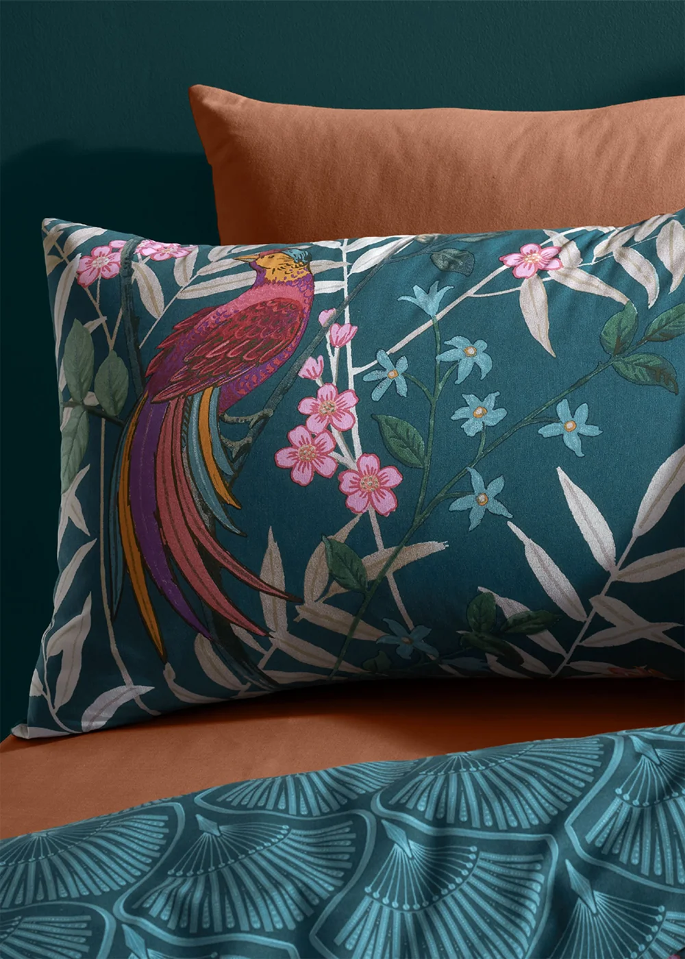Catherine Lansfield Tropical Floral Birds Reversible Duvet Cover Set Green - Single Image 3