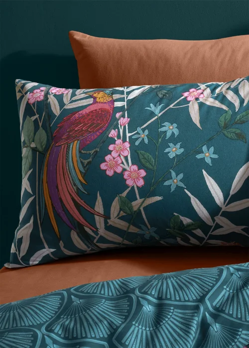 Catherine Lansfield Tropical Floral Birds Reversible Duvet Cover Set Green - Single Image 3