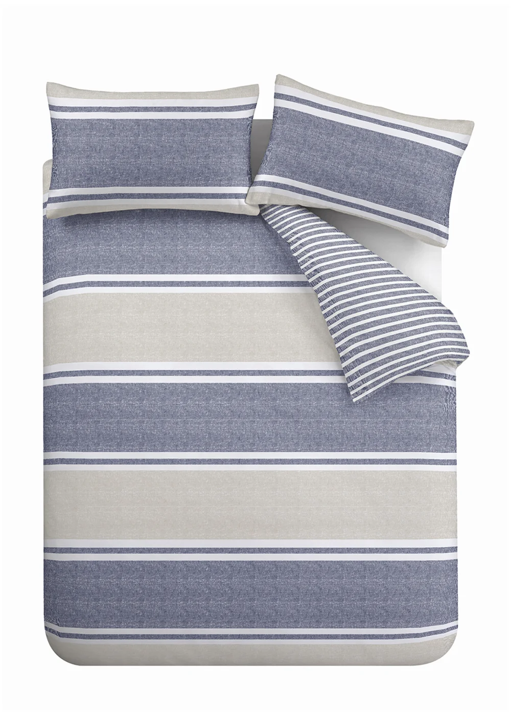 Catherine Lansfield Textured Banded Stripe Reversible Duvet Cover Set Blue - Single Image 5