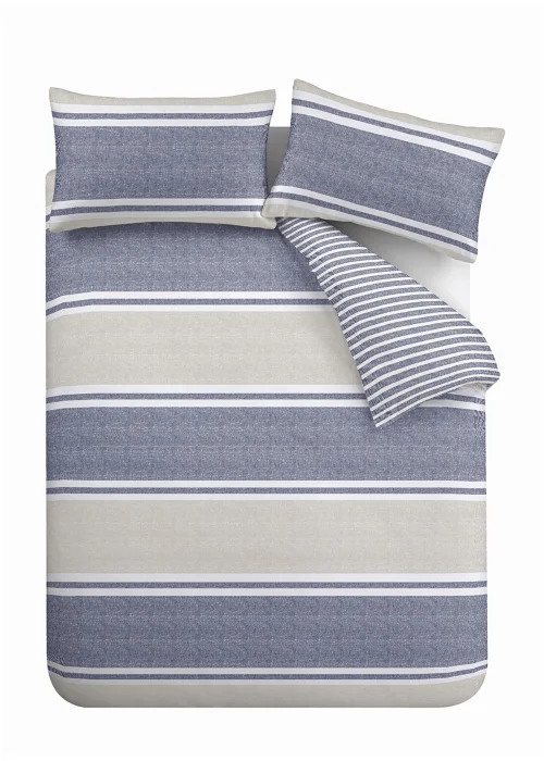Catherine Lansfield Textured Banded Stripe Reversible Duvet Cover Set Blue - Single Image 5