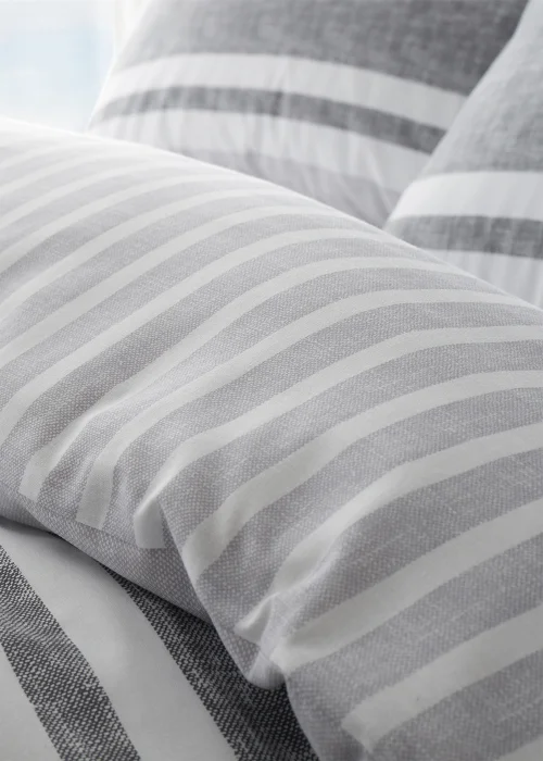Catherine Lansfield Textured Banded Stripe Reversible Duvet Cover Set Charcoal Grey - Single Image 3