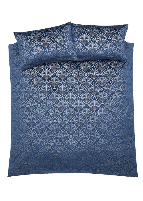 Catherine Lansfield Art Deco Pearl Duvet Cover Set Navy Blue - Double Image 5