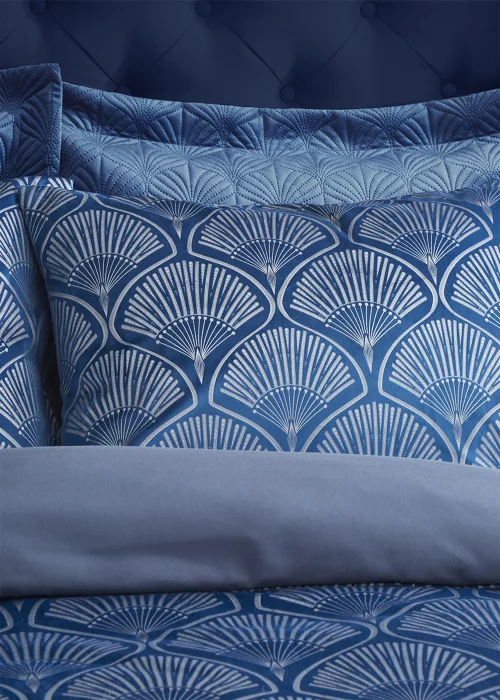 Catherine Lansfield Art Deco Pearl Duvet Cover Set Navy Blue - Double Image 2