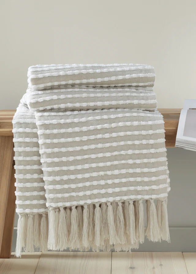 Catherine Lansfield Stab Stitch Natural Throw (125x150cm)