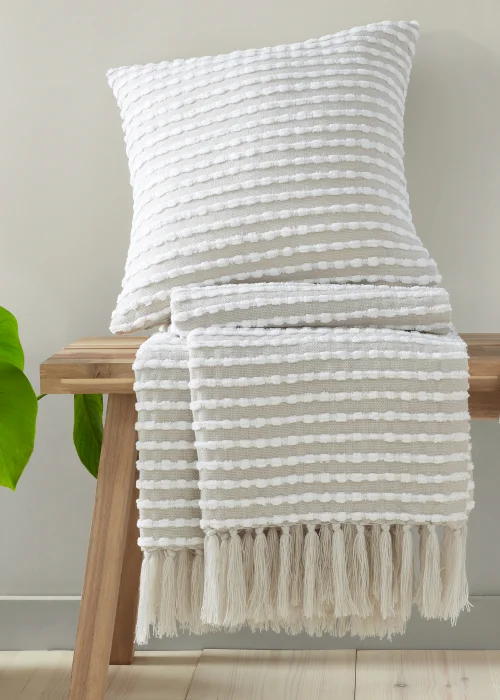 Catherine Lansfield Stab Stitch Natural Throw (125x150cm) - One Size Image 4
