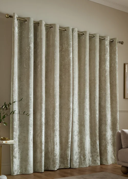 Catherine Lansfield Crushed Velvet Lined Eyelet Curtains Natural - 66W X 54D (168x137cm) Image 2