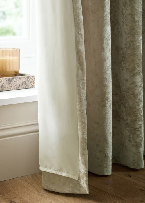 Catherine Lansfield Crushed Velvet Lined Eyelet Curtains Natural - 66W X 54D (168x137cm) Image 4