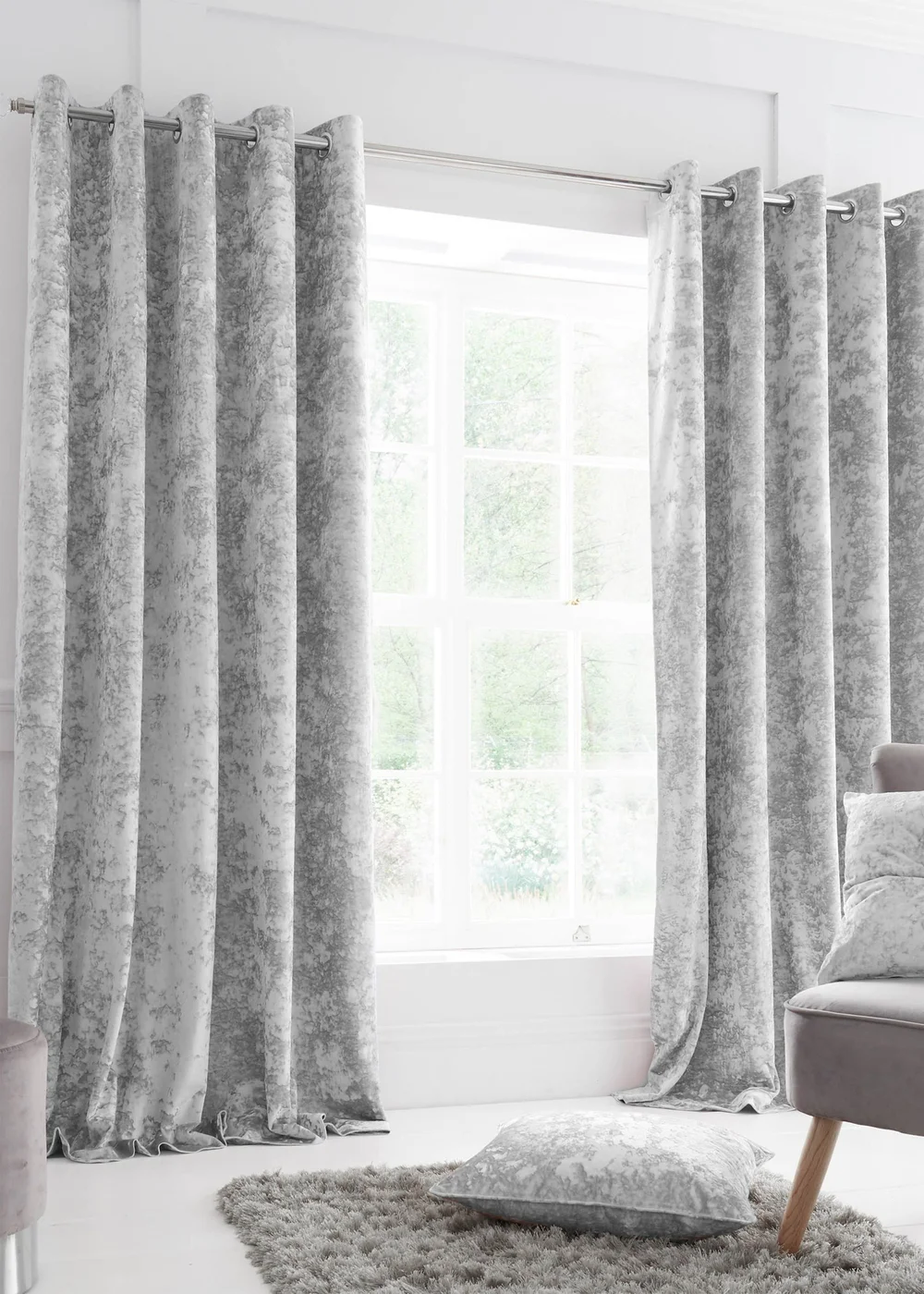 Catherine Lansfield Crushed Velvet Lined Eyelet Curtains - 66W X 54D (168x137cm) Image 1