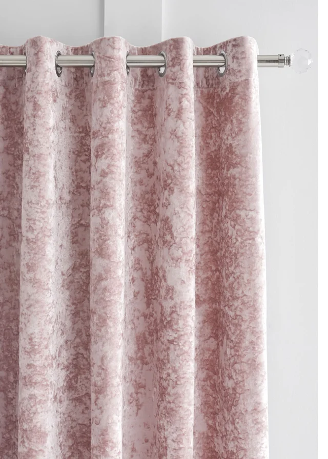 Catherine Lansfield Crushed Velvet Lined Eyelet Curtains Blush Pink