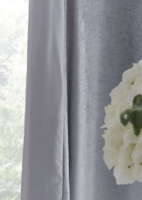 Catherine Lansfield Crushed Velvet Glamour Sequin Lined Eyelet Curtains Grey - 46W X 54D (116x137cm) Image 4