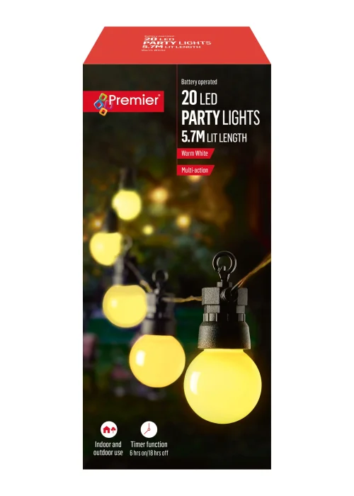 Premier Decorations 20 LED Warm White Battery Operated Party Lights (5.7m) - No Size Image 4