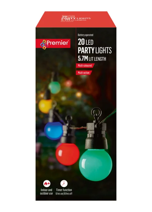 Premier Decorations 20 LED Multi Coloured Battery Operated Party Lights (5.7m) - One Size Image 4