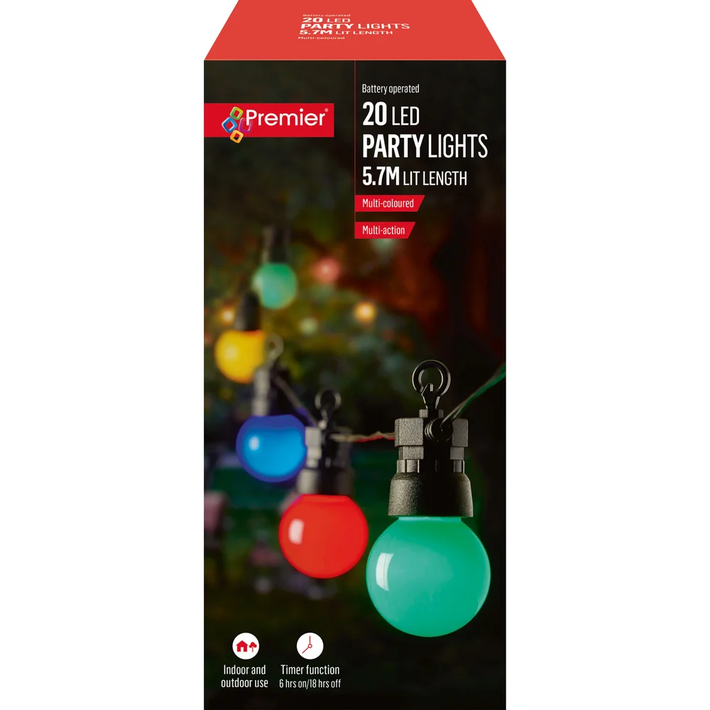 Premier Decorations 20 LED Multi Coloured Battery Operated Party Lights (5.7m) - One Size Image 5