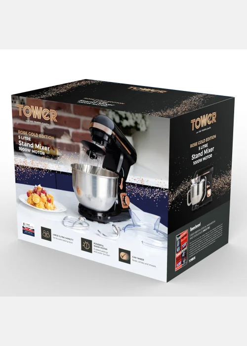 Tower 1000W Stand Mixer With 5 Litre Stainless Steel Bowl - One Size Image 2