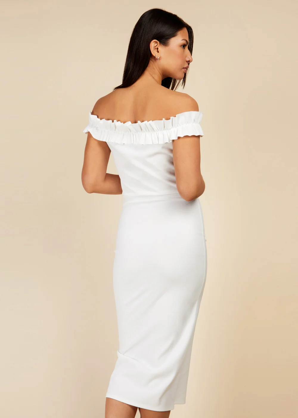 Little Mistress Cream Bardot Midi Dress - 8 Image 2