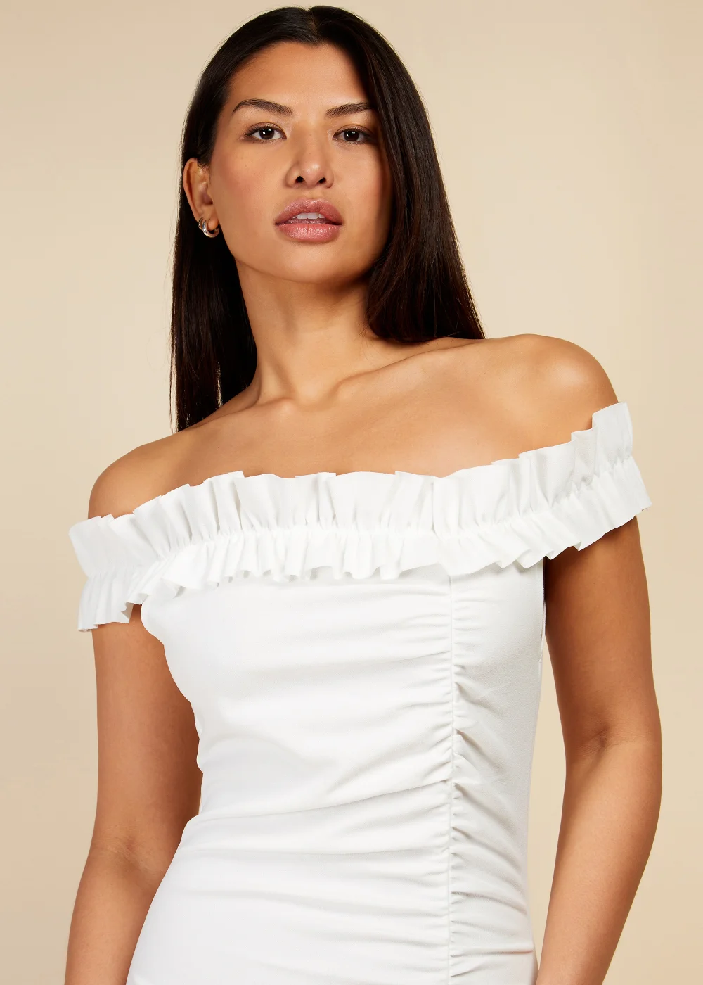 Little Mistress Cream Bardot Midi Dress - 8 Image 3