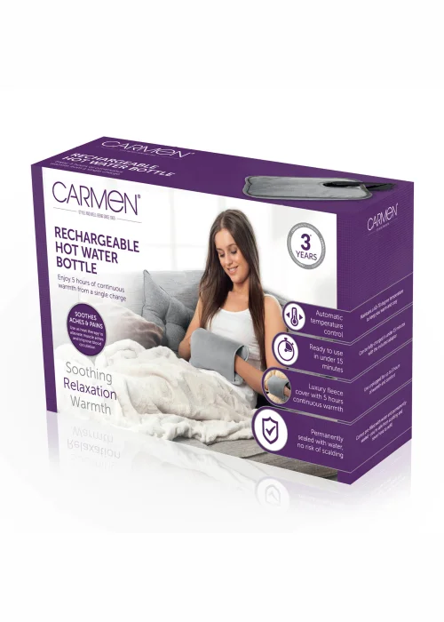 Carmen Spa Rechargeable Hot Water Bottle Grey - One Size Image 2