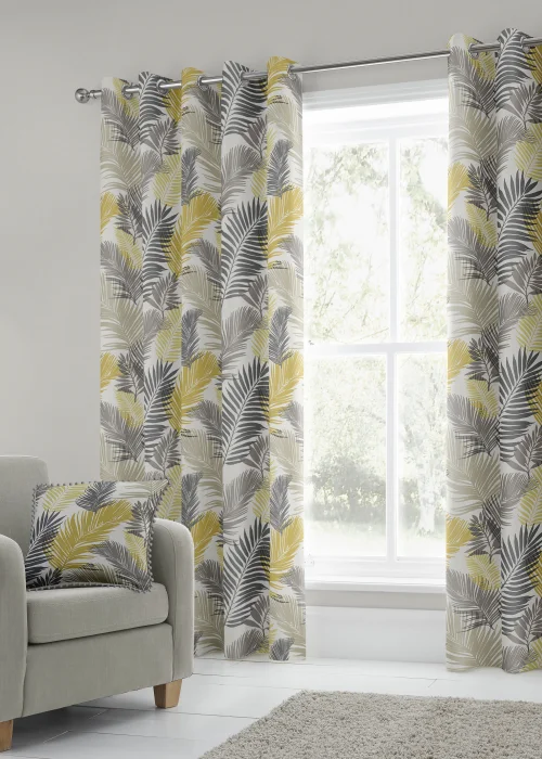 Fusion Tropical Curtains Yellow Eyelet Curtains - 46W X 54D (116x137cm) Image 1