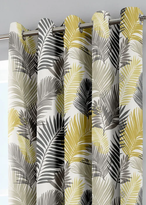 Fusion Tropical Curtains Yellow Eyelet Curtains - 46W X 54D (116x137cm) Image 2
