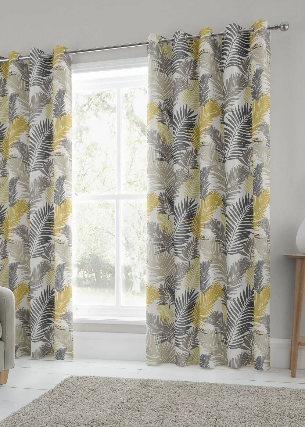 Fusion Tropical Curtains Yellow Eyelet Curtains - 46W X 54D (116x137cm) Image 4