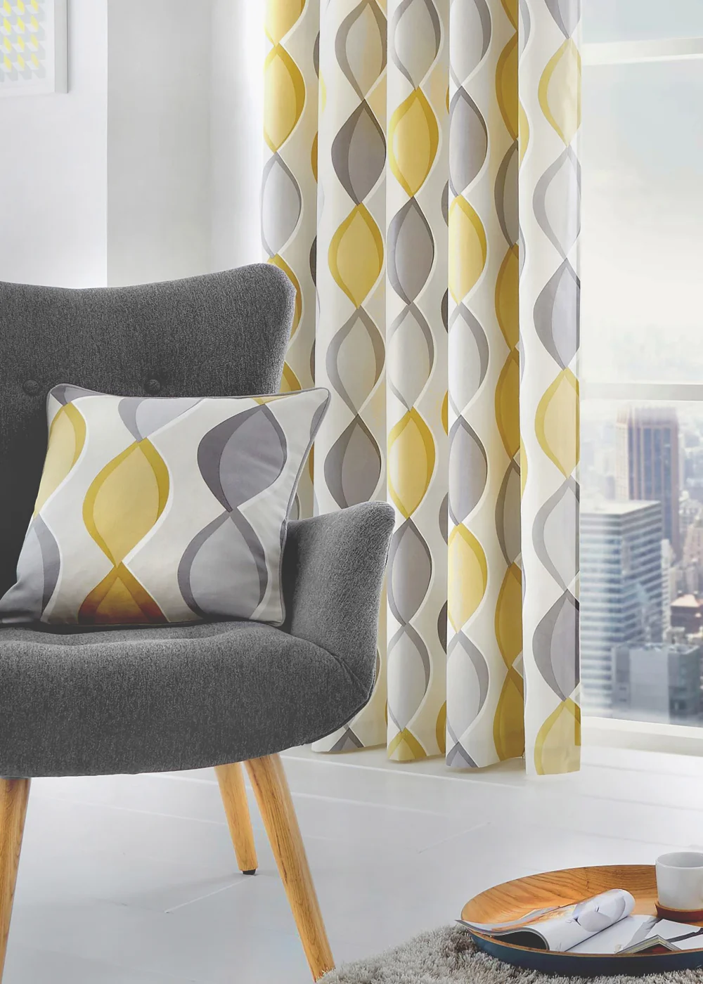 Fusion Lennox Grey and Yellow Filled Cushion (43cm x 43cm) - One Size Image 2