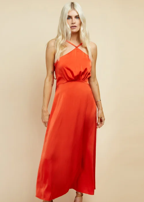 Little Mistress Orange Cross Over Satin Maxi Dress - 14 Image 4
