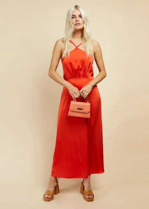 Little Mistress Orange Cross Over Satin Maxi Dress - 14 Image 1