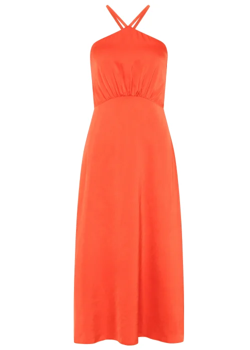 Little Mistress Orange Cross Over Satin Maxi Dress - 14 Image 5