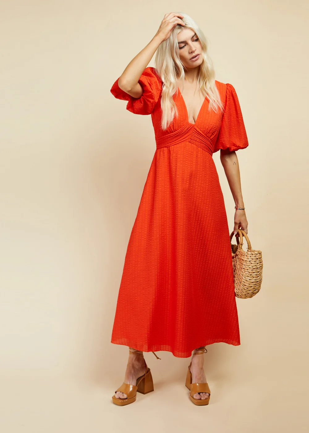 matalan orange dress Little Mistress Orange Angel Sleeve Maxi Dress - 8