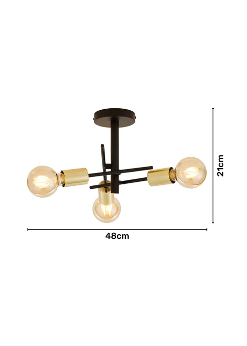 Inlight Tribecca Semi Flush 3LT Ceiling Light (48cm x 48cm x 21cm) - One Size Image 6