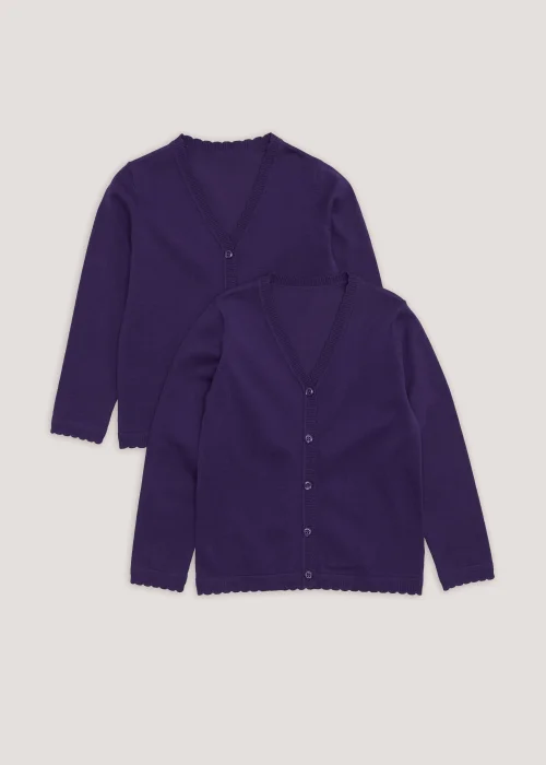 Girls 2 Pack Purple Scallop Edge School Cardigans (3-13yrs) - Age 3 Years Image 1