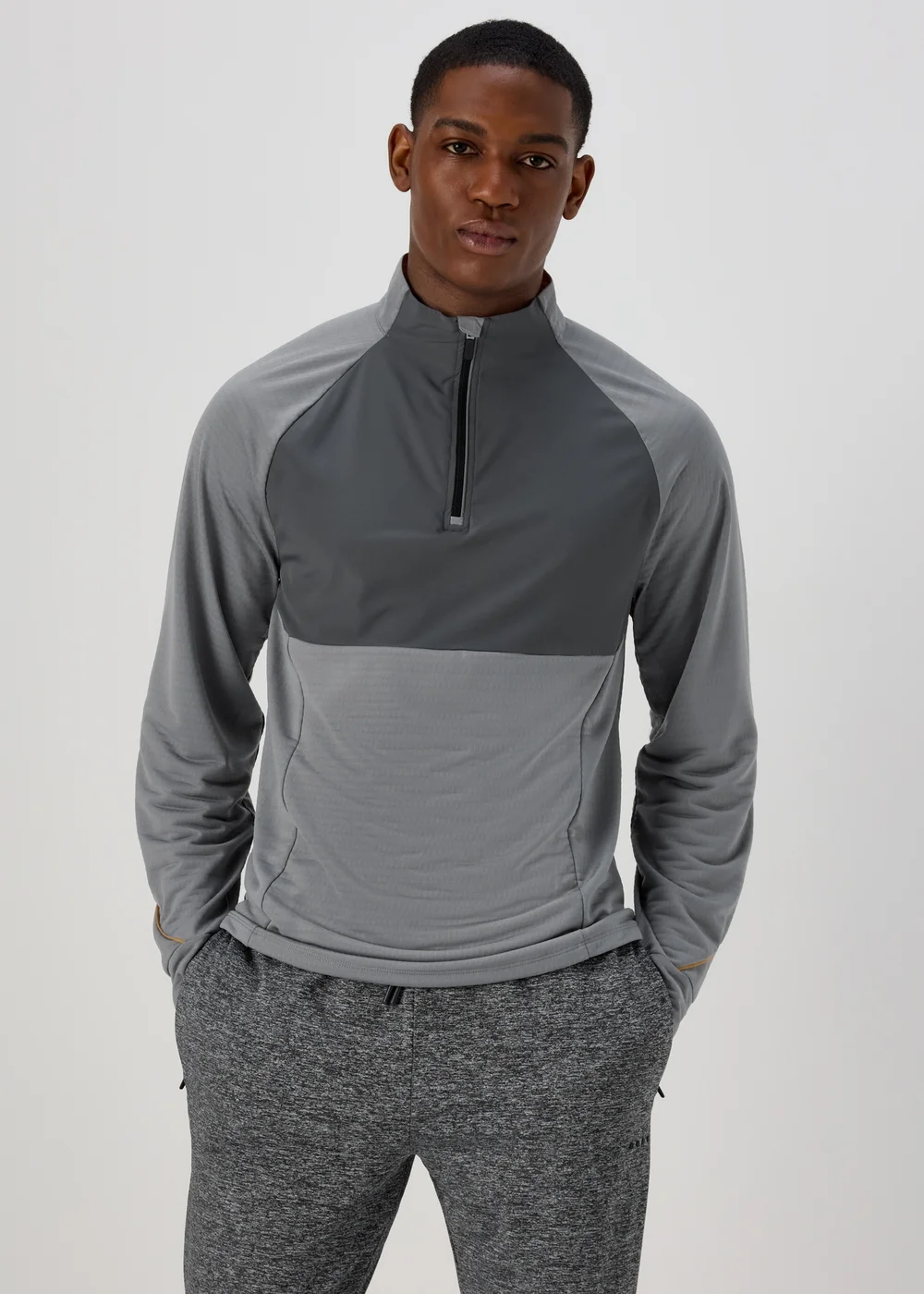 Souluxe Grey & Orange Half Zip Sports Sweatshirt - S Image 1