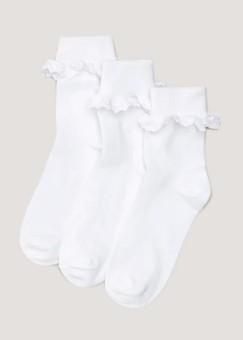 Kids 3 Pack White Lace Socks (Younger 6-Older 3.5) - Sizes 6 - 8.5 Image 1