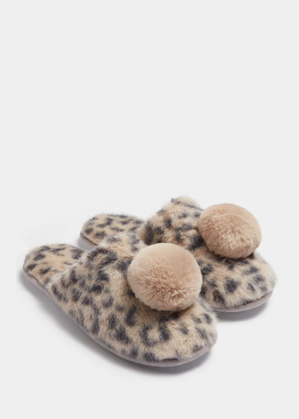 Beige Pom Pom Mule Slippers - Small Image 1