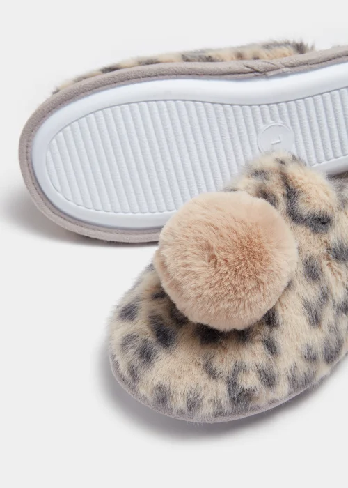 Beige Pom Pom Mule Slippers - Small Image 2