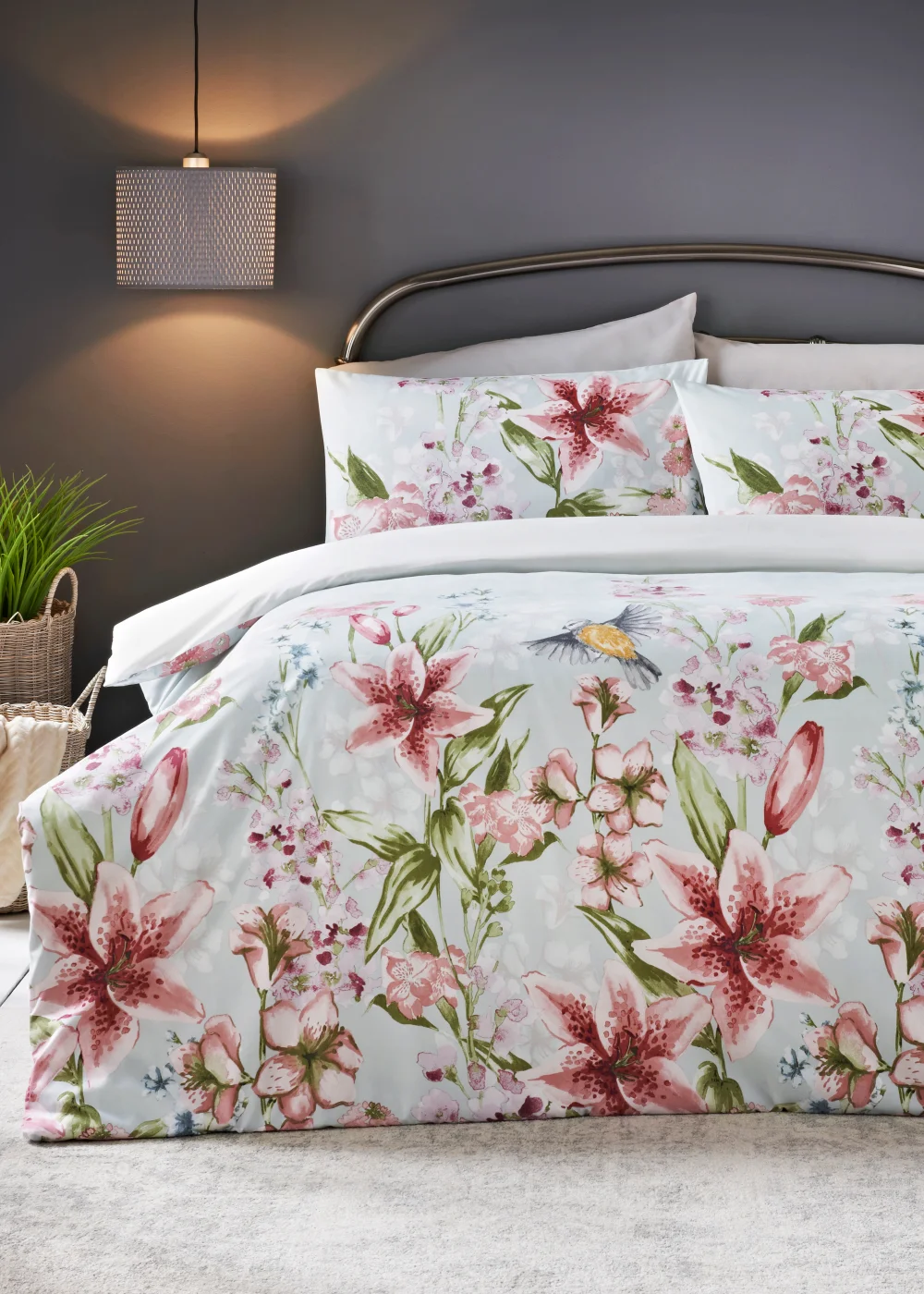 Duck Egg Floral Duvet Cover - Single Image 1