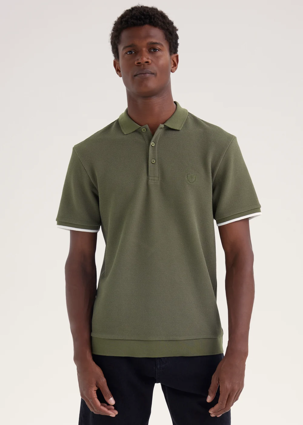 Khaki Textured Ribbed Polo Shirt - S Image 1