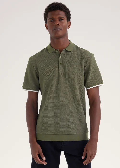 Khaki Textured Ribbed Polo Shirt - S Image 1